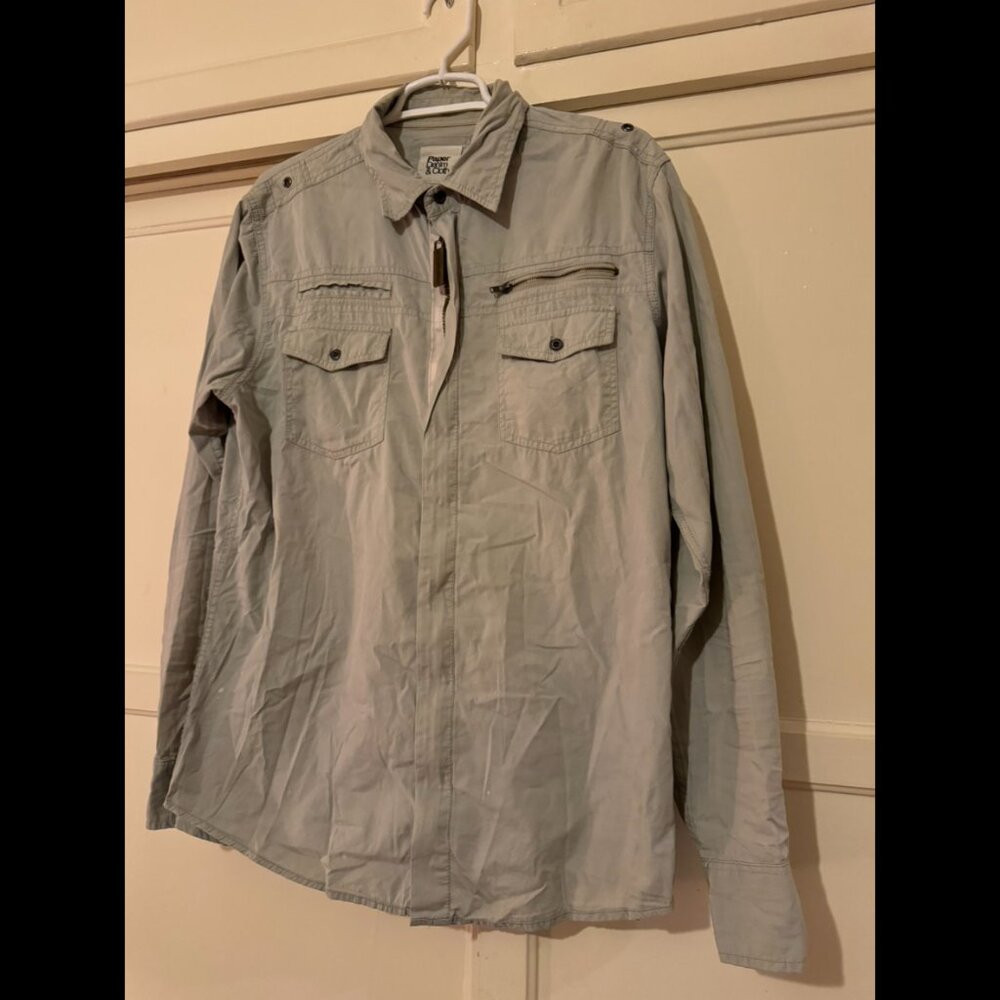 Paper Denim & Cloth | Tan Military / Safari Inspired Shirt Jacket  Large (L)